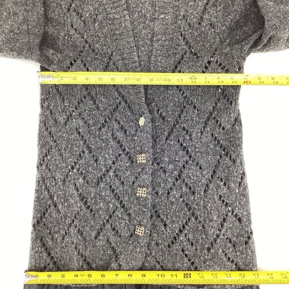 Free People Women's Gray Pointelle Eyelet Trim Knit Cardigan Dark Academia Sz M - Picture 6 of 10